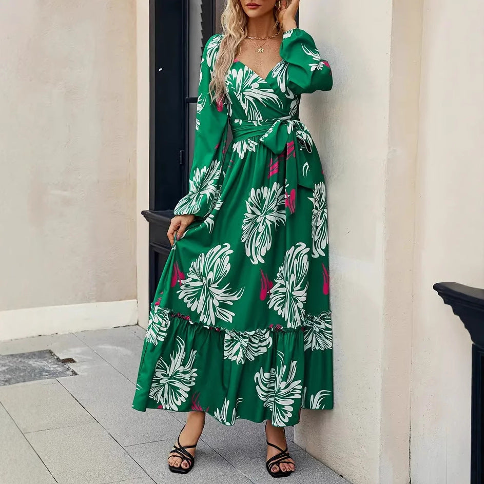 A-Line Dresses - Women's Clothing Fashion Vacation V-neck Backless Print Dress