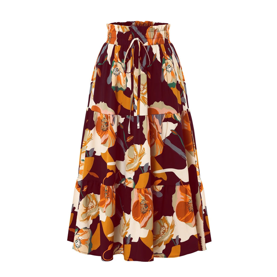 Skirts - Women's Pleated Floral Print Elastic Waist Skirt