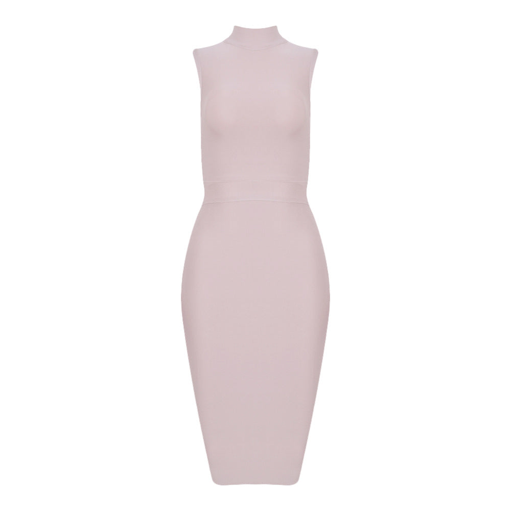 Bodycon Dresses - Women's Turtleneck Sleeveless Slim Stretch Dress