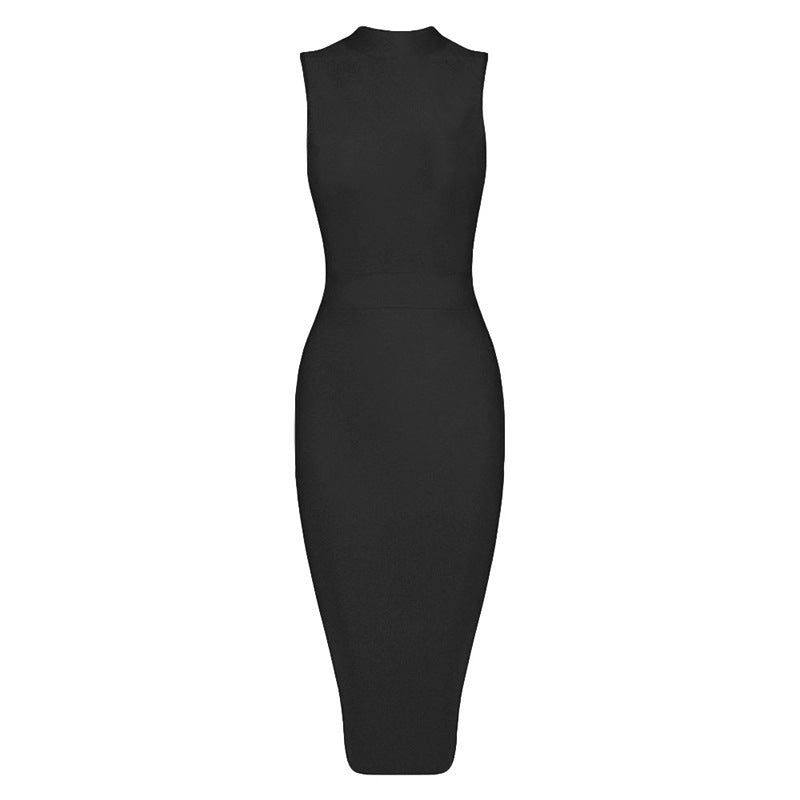 Bodycon Dresses - Women's Turtleneck Sleeveless Slim Stretch Dress