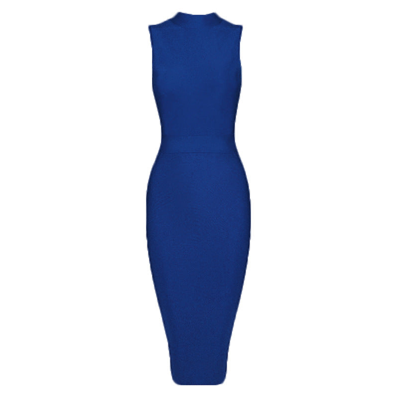 Bodycon Dresses - Women's Turtleneck Sleeveless Slim Stretch Dress