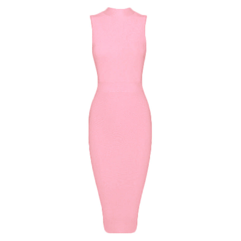 Bodycon Dresses - Women's Turtleneck Sleeveless Slim Stretch Dress