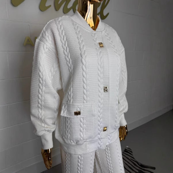 Pants Set - Women's Plain Buckle Pocket Suit 2-piece Set