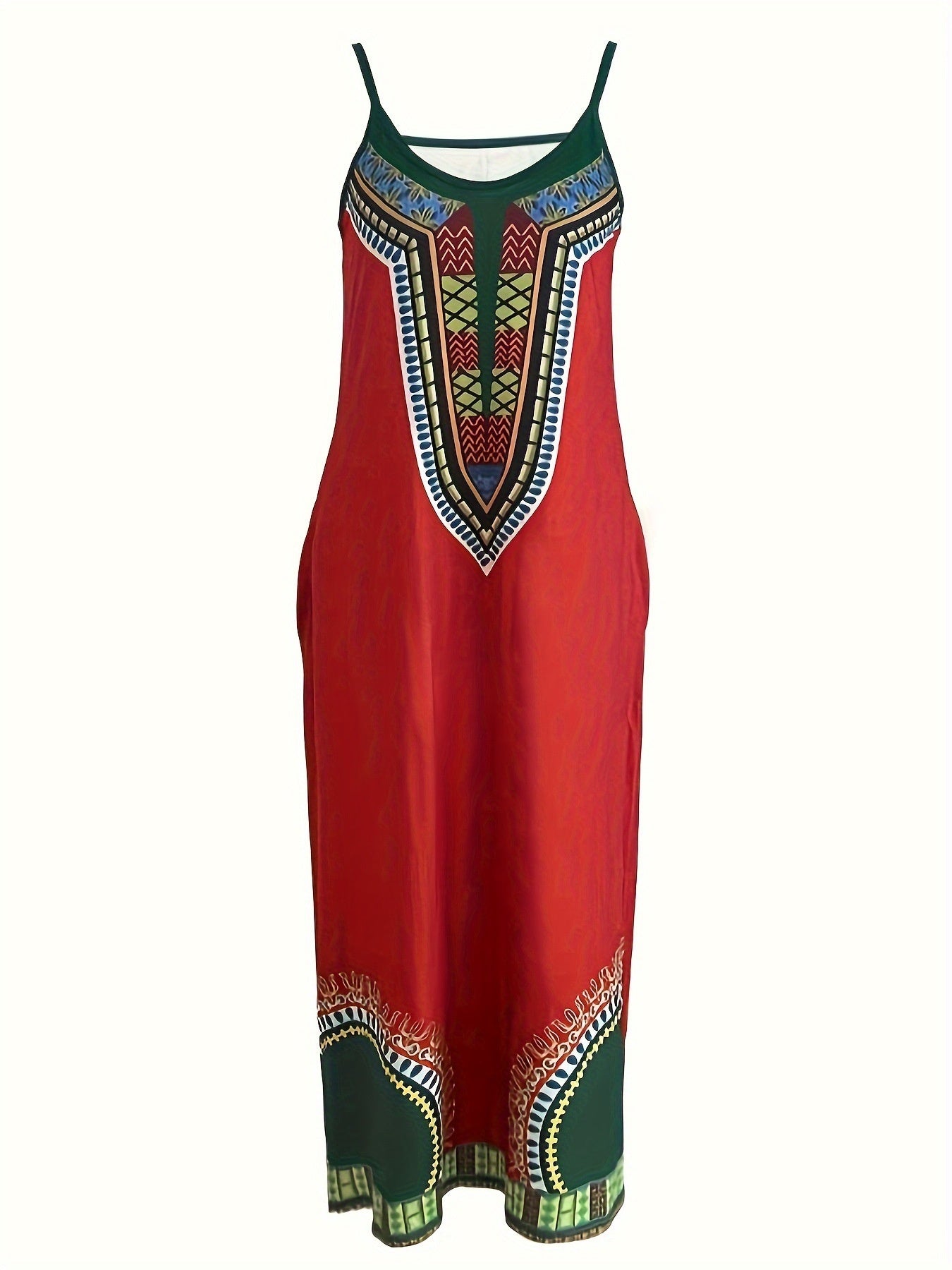 A-Line Dresses - V-neck Strap Long Digital Printing Ladies Dress