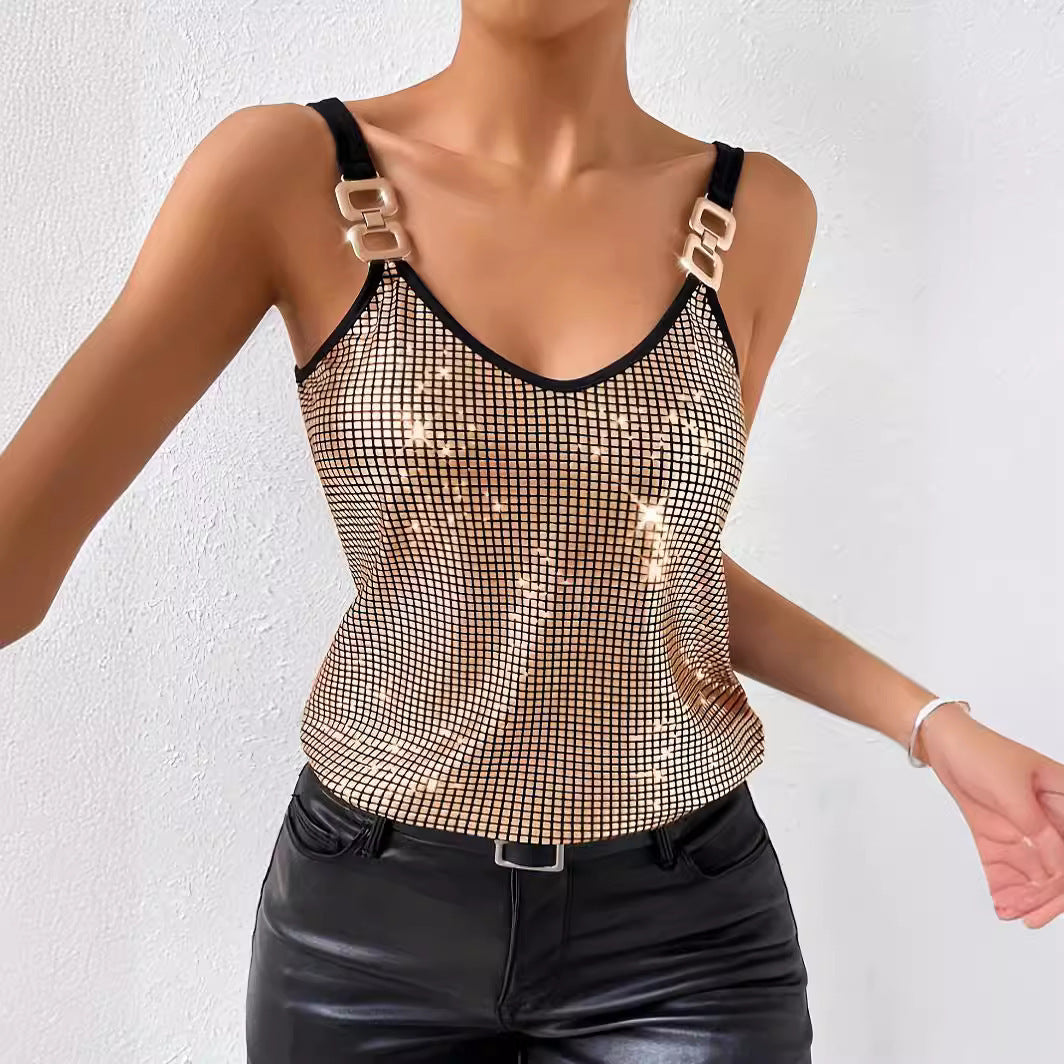 Cami Tops - Summer Sequined Suspender Chain Vest Top Women's Clothing