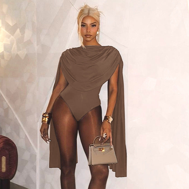 Bodysuits - Slim Fit Swing Collar Bottoming Top Long Sleeve Jumpsuit