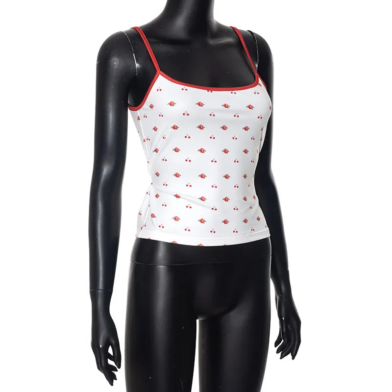 Cherry Printed Cami Tie-Back Summer Top