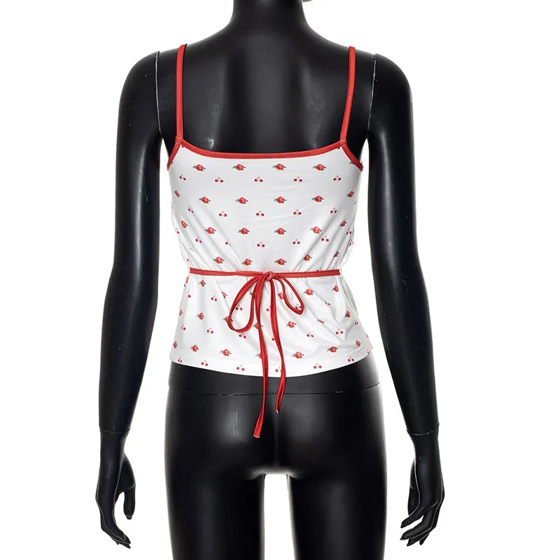 Cherry Printed Cami Tie-Back Summer Top