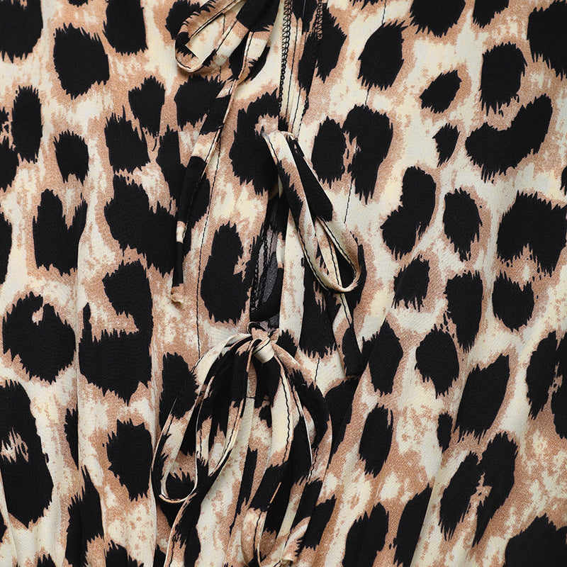 Jumpsuits - European And American Jumpsuit Tied High Waist Leopard Print One-piece Trousers