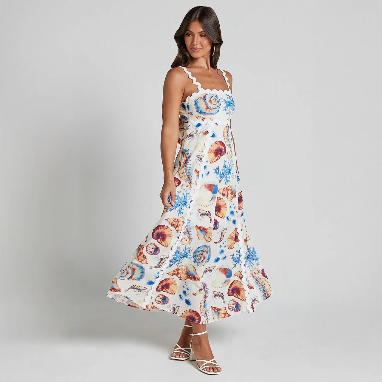A-Line Dresses - Printed Sling Stitching Dress