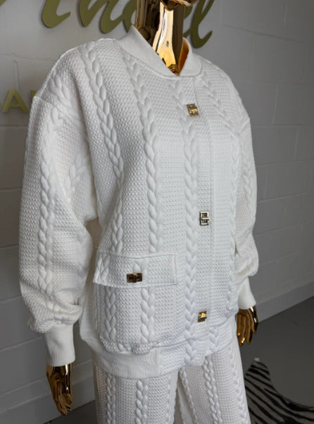 Women's Plain Buckle Pocket Suit 2-piece Set