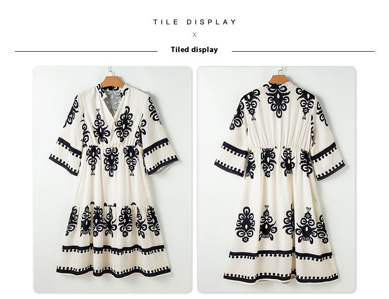 Casual Dresses - Women's Robe Fashion Printed Elegant Lace-up Dress