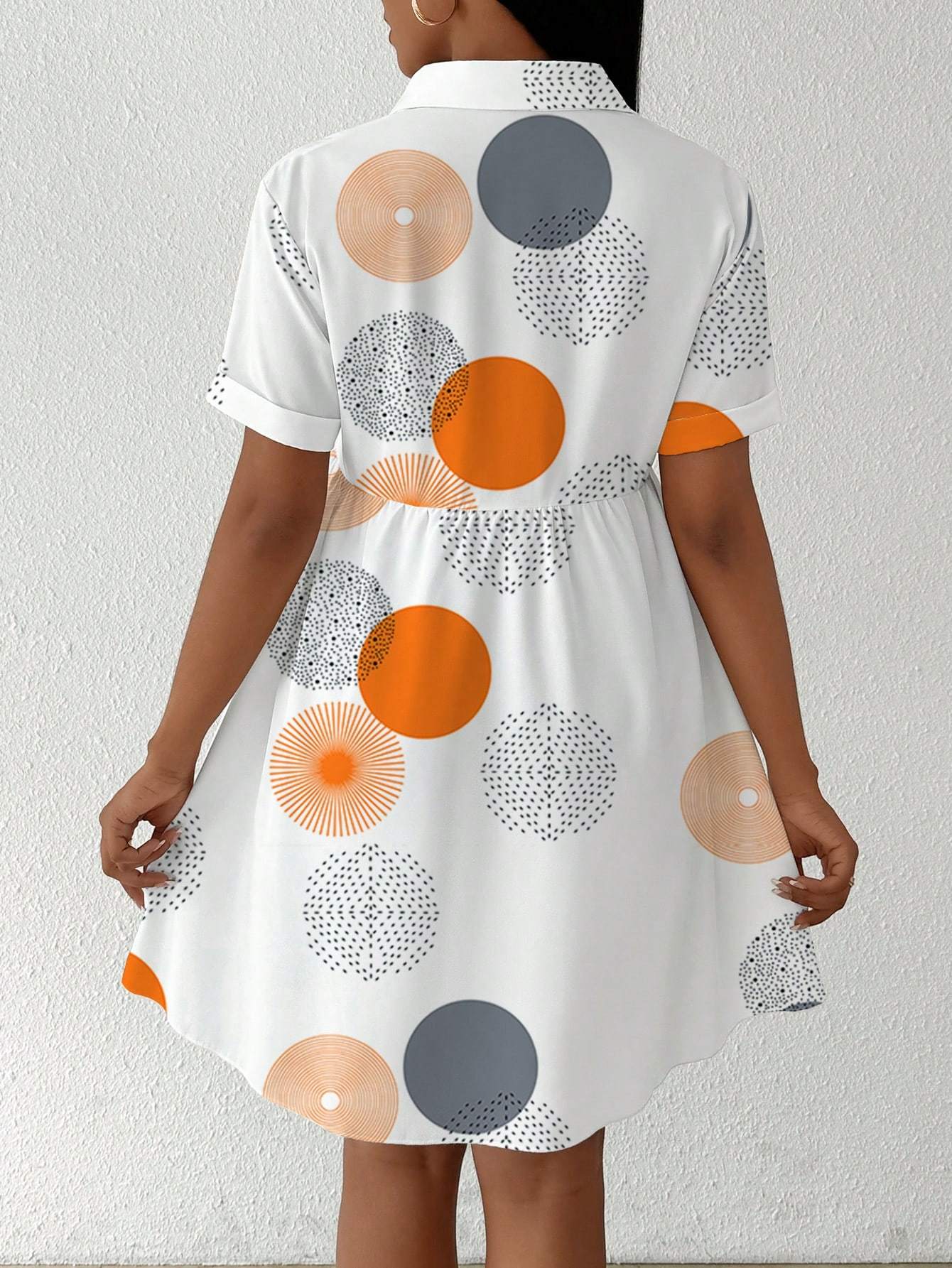 Shirt Dresses - Clasi Button-Front Short Sleeve All-Over Print Casual Short Dress Women Shirt