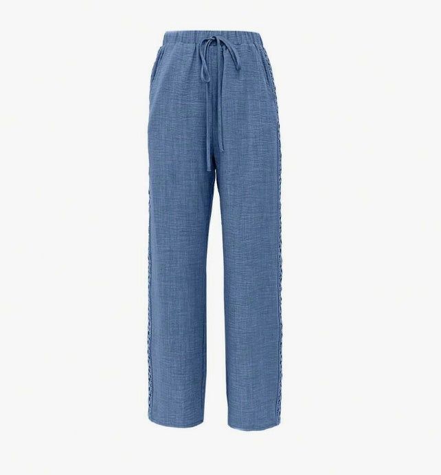 Pants - Women's Casual Side Lace Solid Denim Effect Long Pants
