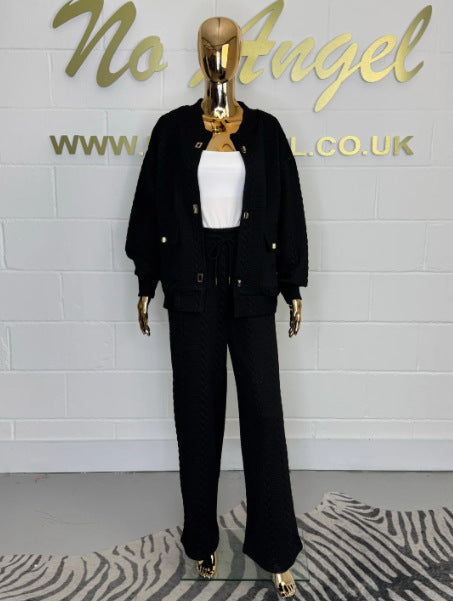 Pants Set - Women's Plain Buckle Pocket Suit 2-piece Set