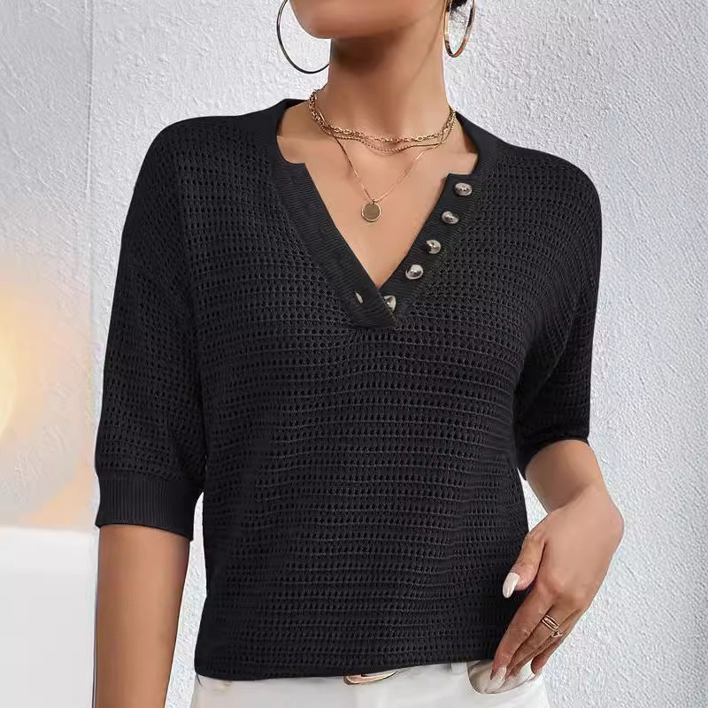 Knit Tops - V-neck Hollow Knitwear Women's Clothing