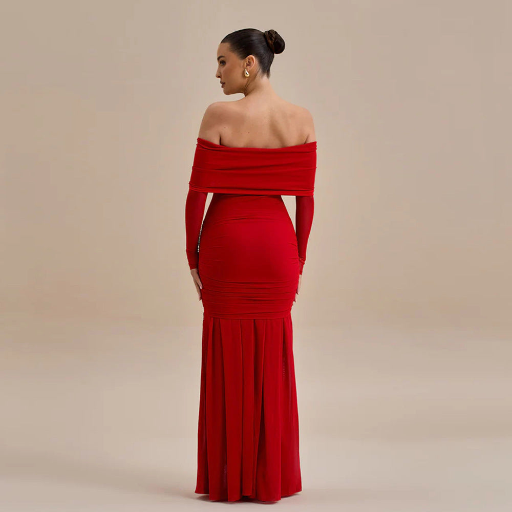 Elegant Dresses - Fashion Off-shoulder Pleated Dress Flower Dress