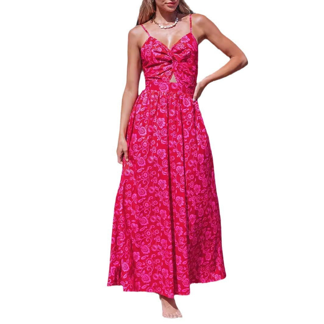 A-Line Dresses - Knotted V-neck Long Dress Women