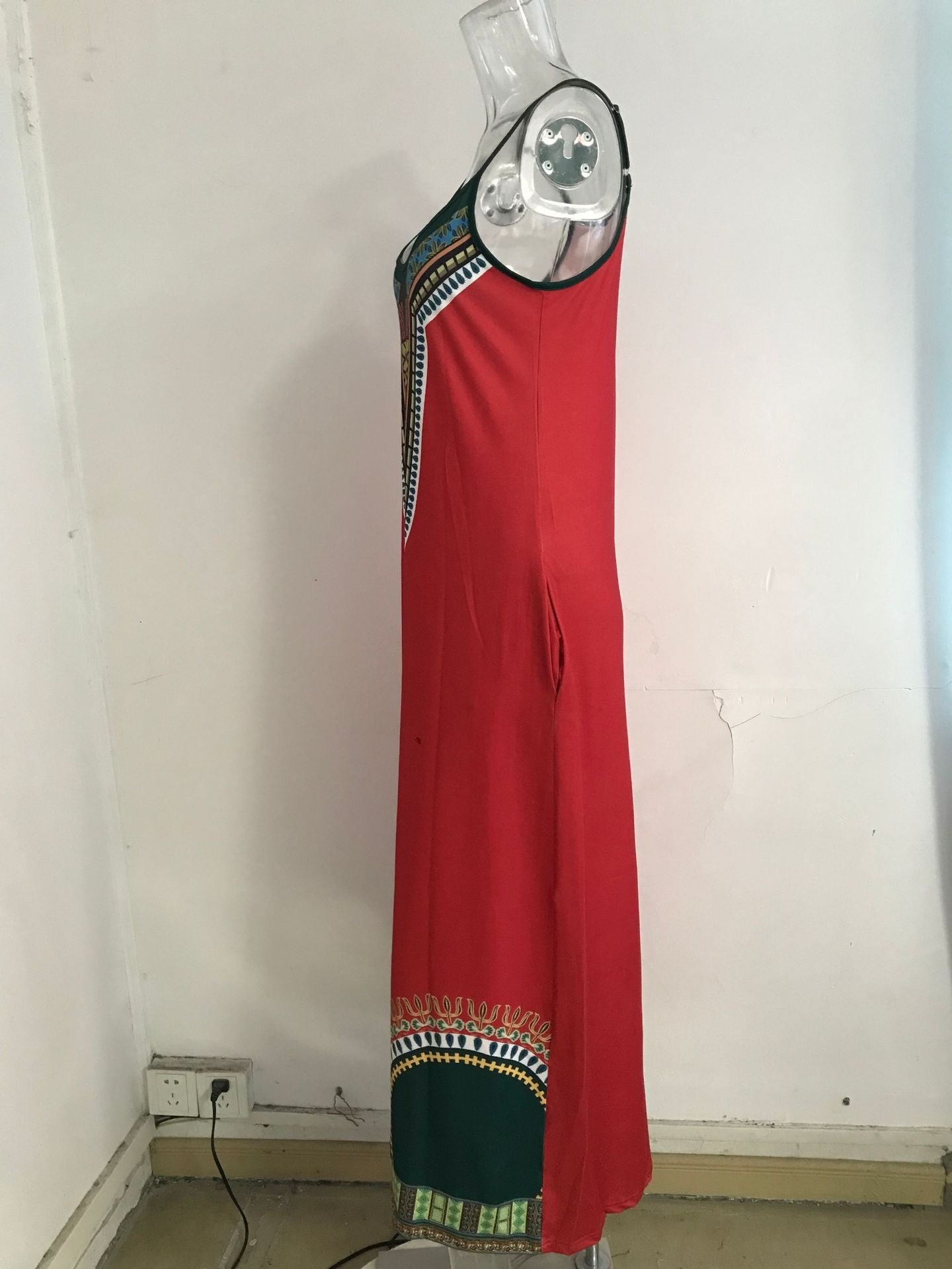 A-Line Dresses - V-neck Strap Long Digital Printing Ladies Dress