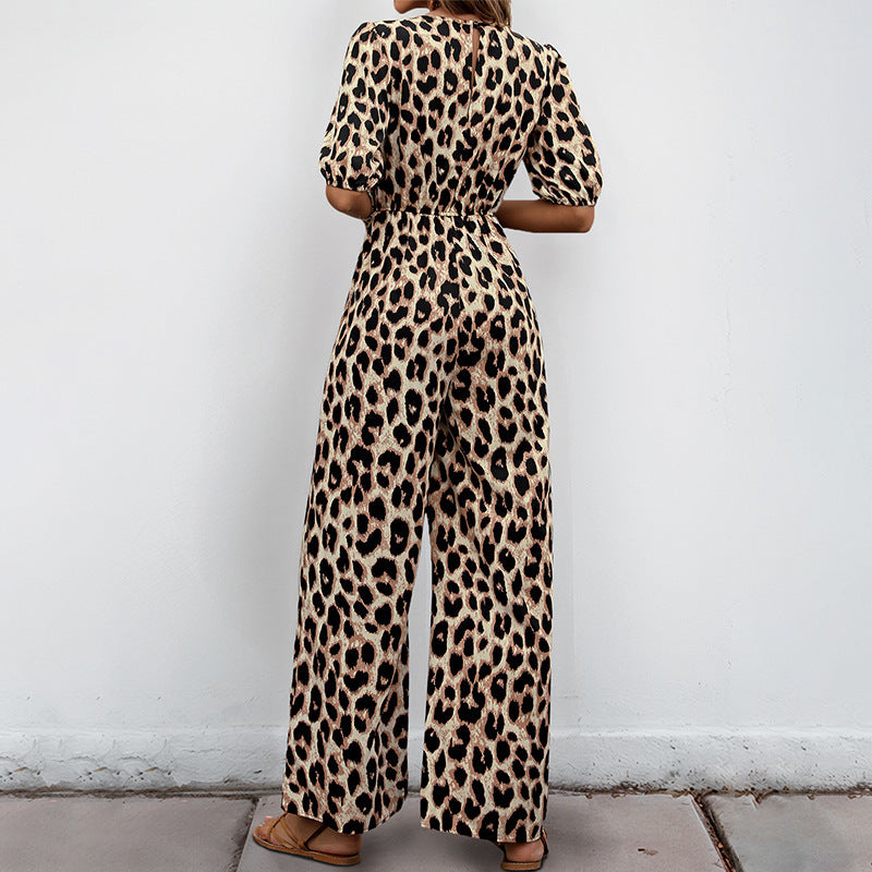 Jumpsuits - European And American Jumpsuit Tied High Waist Leopard Print One-piece Trousers