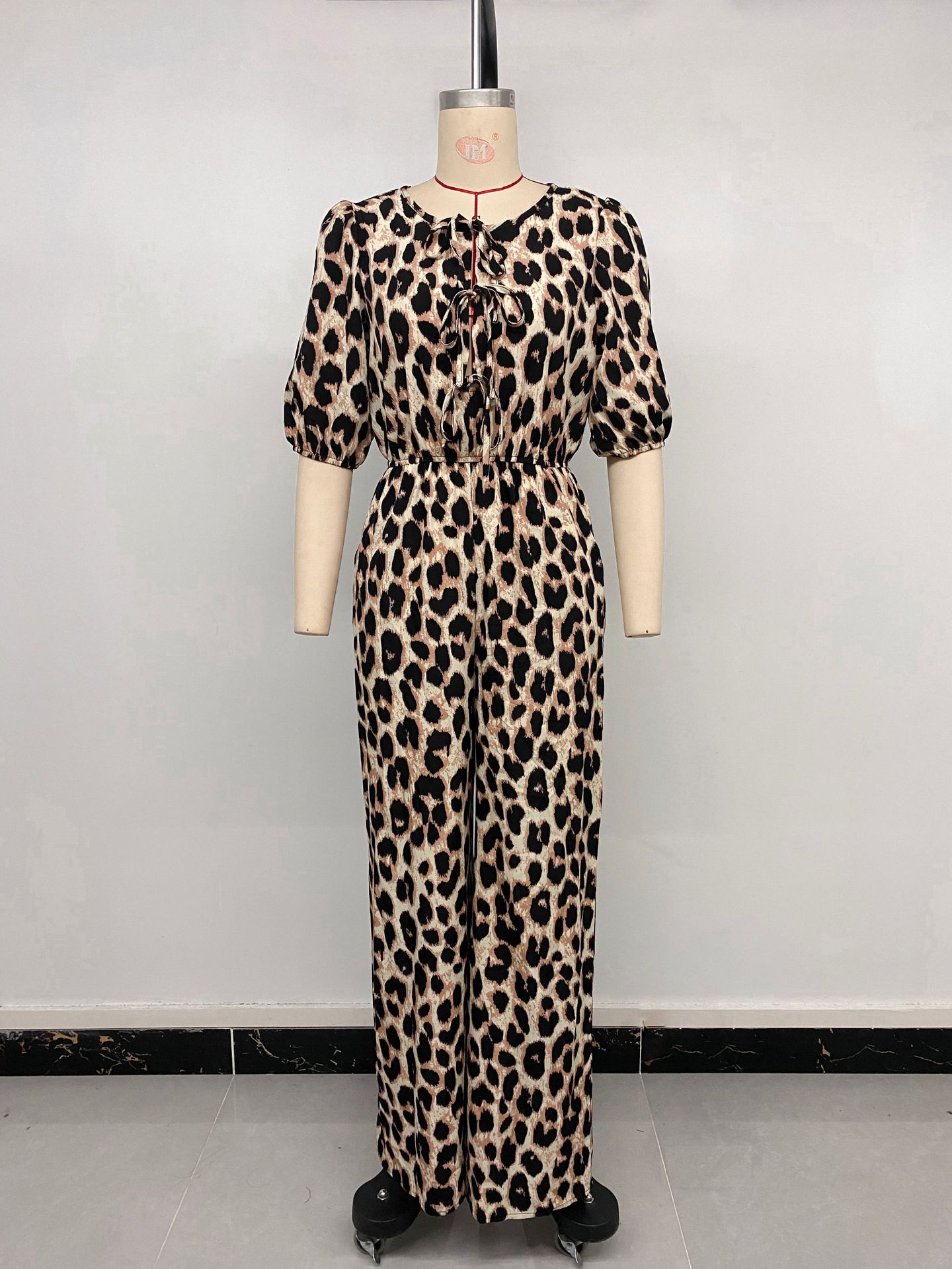 Jumpsuits - European And American Jumpsuit Tied High Waist Leopard Print One-piece Trousers