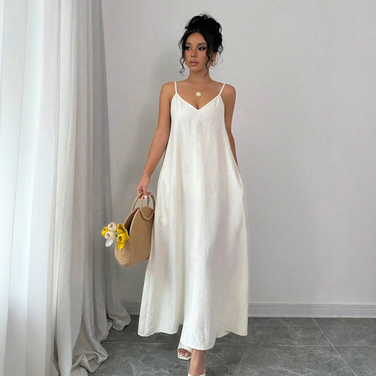 Casual Dresses - Suspenders High-grade Mid-length White Women's Dress