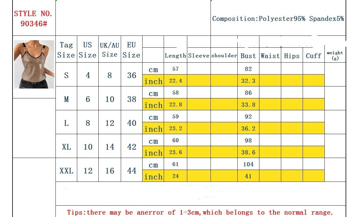 Summer Sequined Suspender Chain Vest Top Women's  Clothing