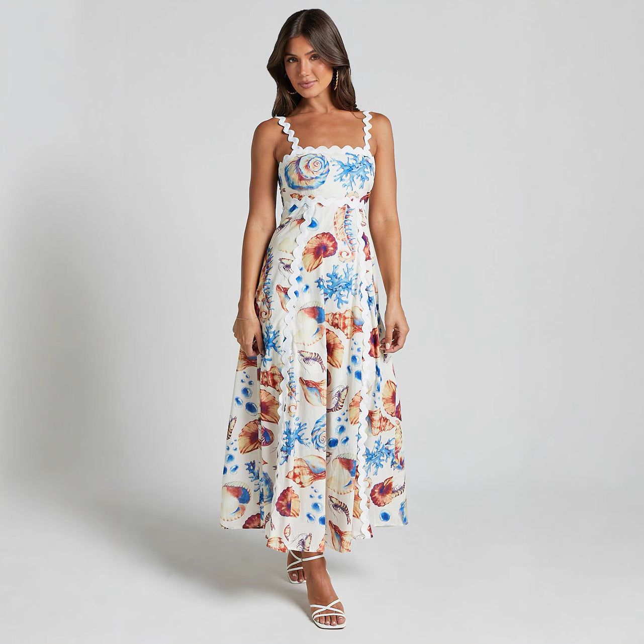 A-Line Dresses - Printed Sling Stitching Dress