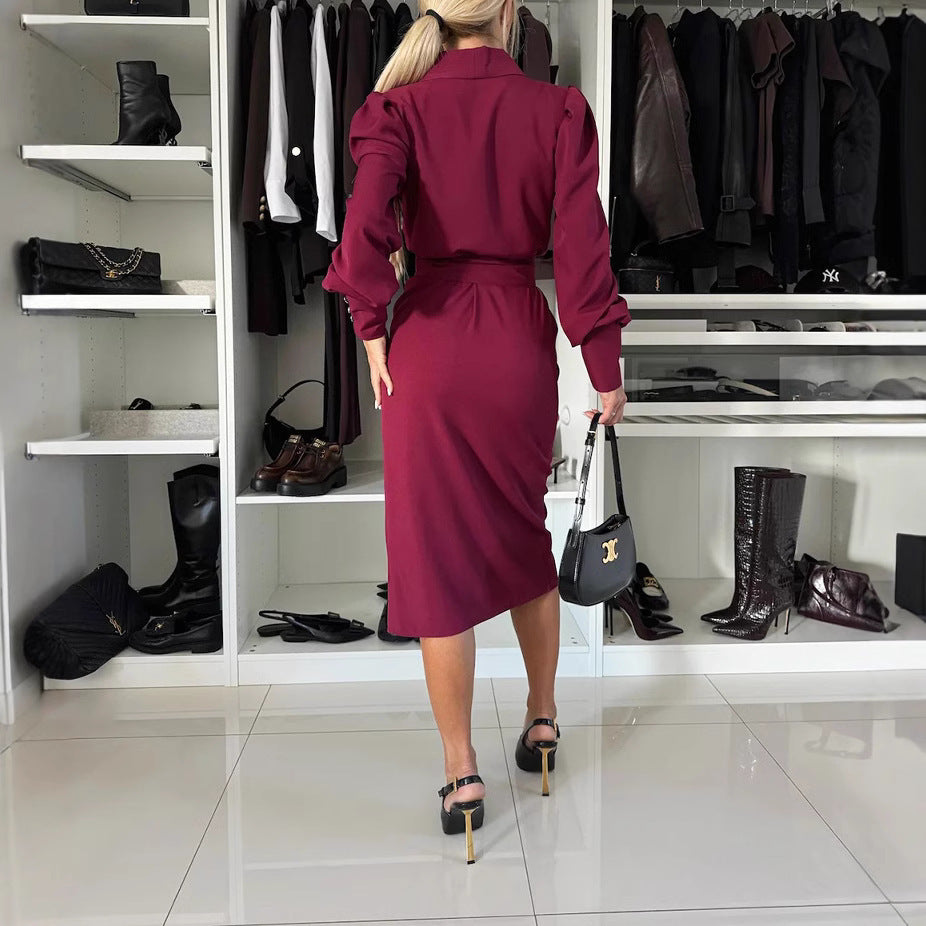 Wrap Dresses - Long Sleeve Commuter Office Dress Women