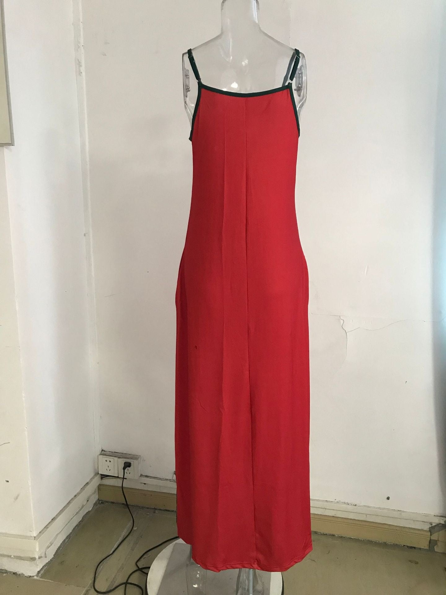 A-Line Dresses - V-neck Strap Long Digital Printing Ladies Dress