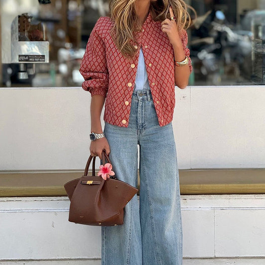 Jackets - Temperament Printed Long Sleeve Top Coat