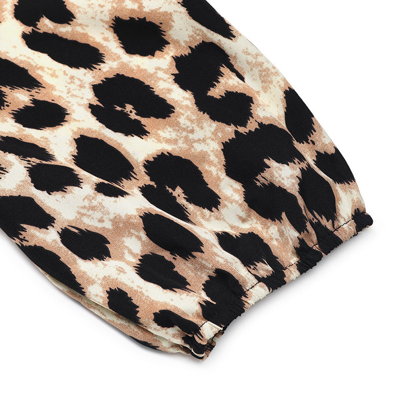 Jumpsuits - European And American Jumpsuit Tied High Waist Leopard Print One-piece Trousers