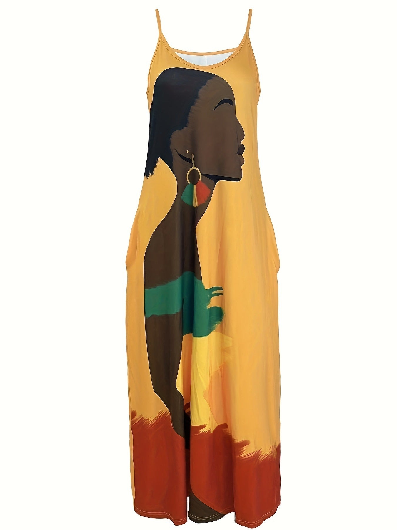 A-Line Dresses - V-neck Strap Long Digital Printing Ladies Dress