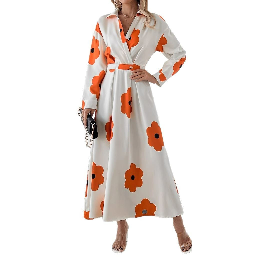 A-Line Dresses - Fashion Women's Long Sleeve Printed Lace-up Dress