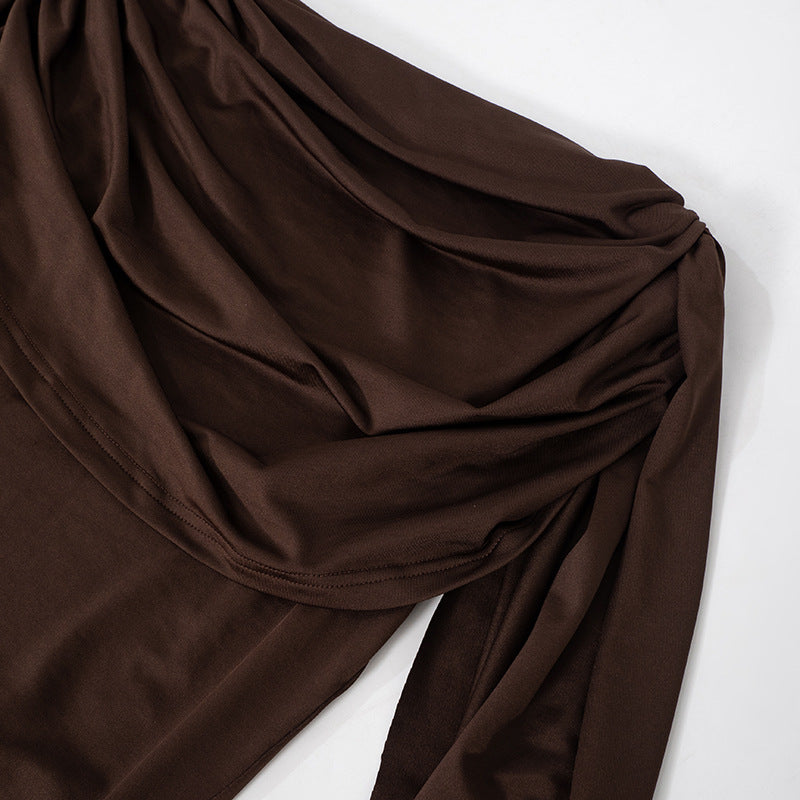 Slim Fit Swing Collar Bottoming Top Long Sleeve Jumpsuit