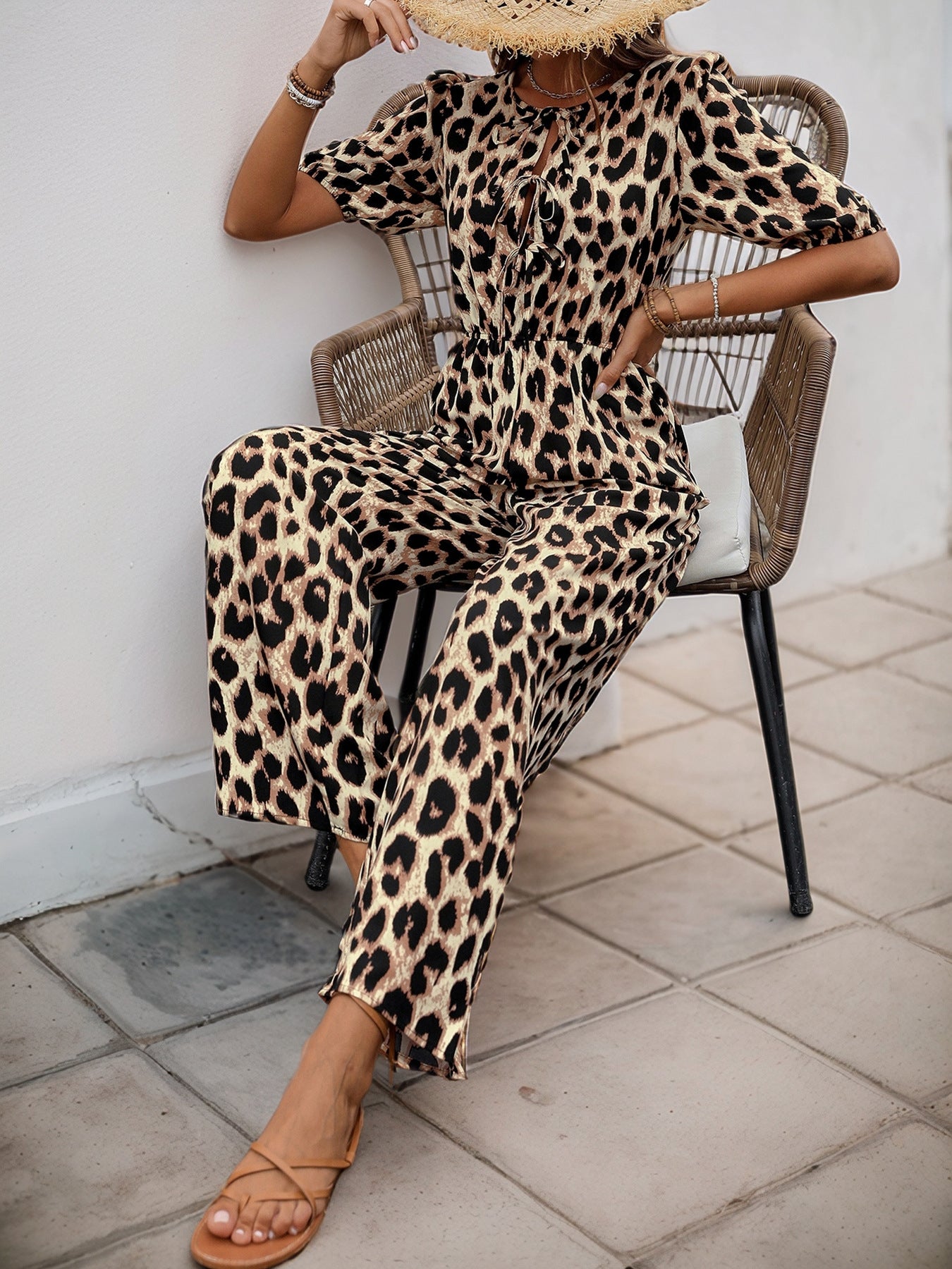 Jumpsuits - European And American Jumpsuit Tied High Waist Leopard Print One-piece Trousers