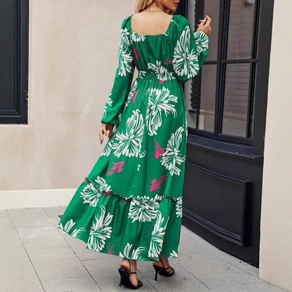 A-Line Dresses - Women's Clothing Fashion Vacation V-neck Backless Print Dress