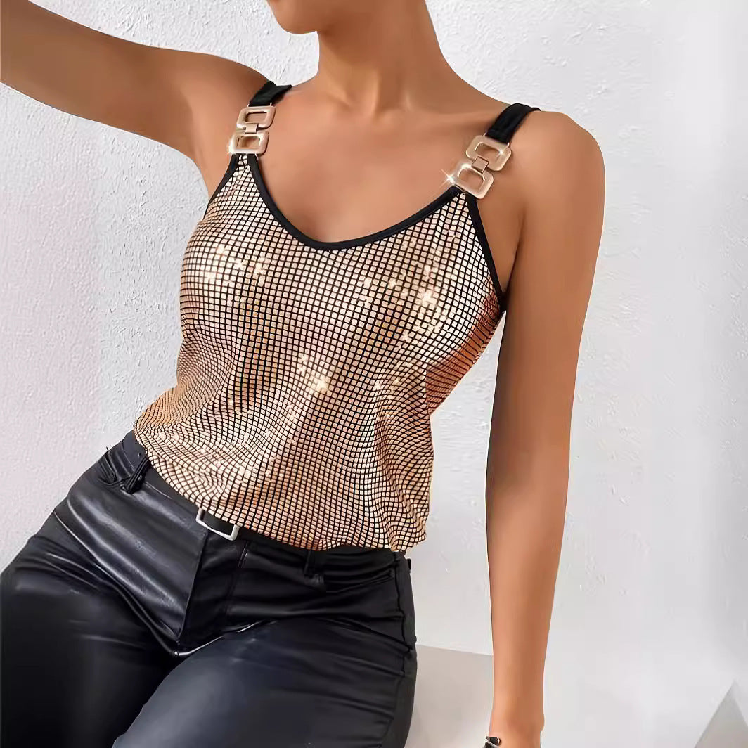 Cami Tops - Summer Sequined Suspender Chain Vest Top Women's Clothing