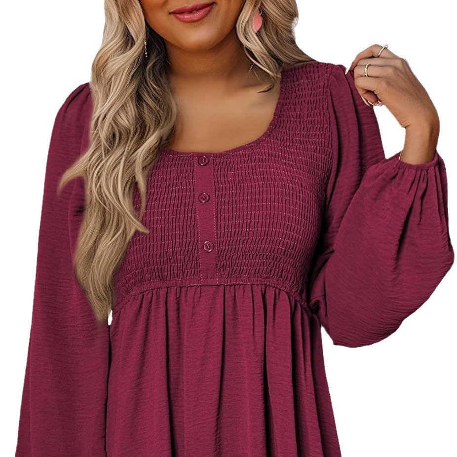 Casual Dresses - Long Sleeve High Waist A- Line Mini Dress