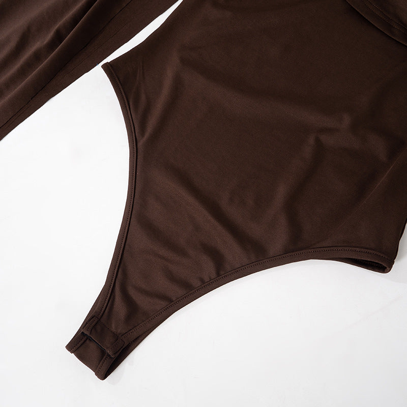 Slim Fit Swing Collar Bottoming Top Long Sleeve Jumpsuit