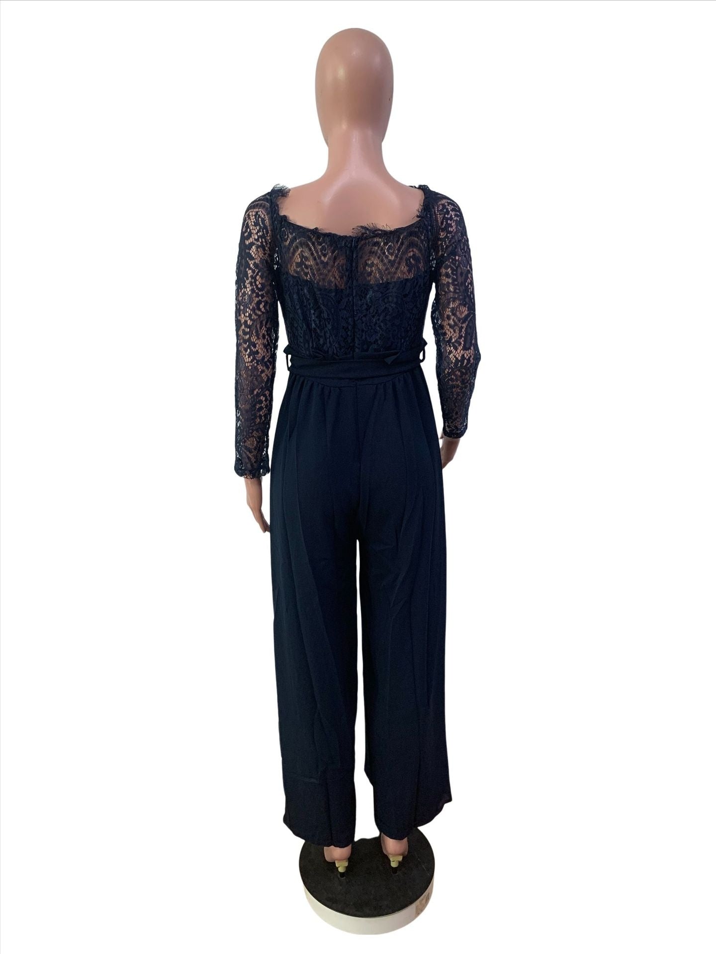 Jumpsuits - Women's Solid Color Lace High Waist Strap Loose Jumpsuit
