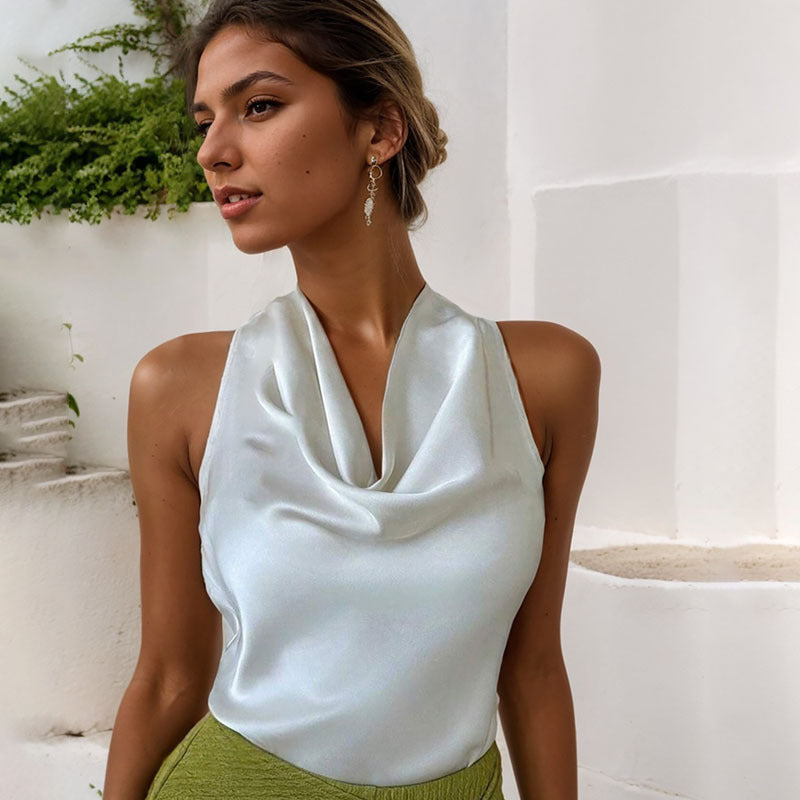 Tops - Solid Color Swing Collar Sleeveless Vest