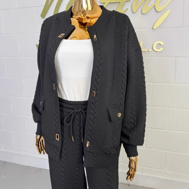 Pants Set - Women's Plain Buckle Pocket Suit 2-piece Set