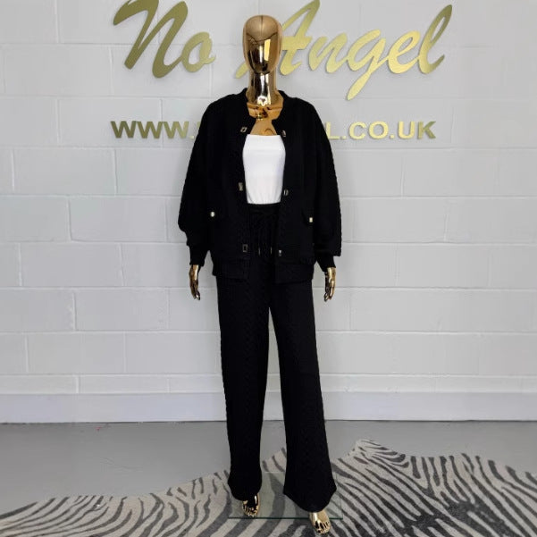 Pants Set - Women's Plain Buckle Pocket Suit 2-piece Set