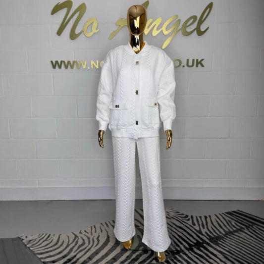 Pants Set - Women's Plain Buckle Pocket Suit 2-piece Set