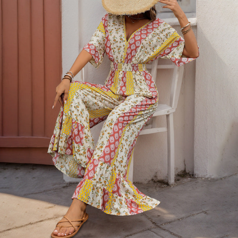 Jumpsuits - Summer New Bohemian Style Printed Retro Style High Waist One-piece Trousers For Women