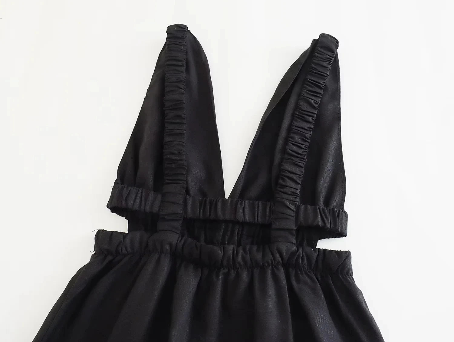 A-Line Dresses - Casual A-Line Dress with Side Cutouts and Smocked Straps