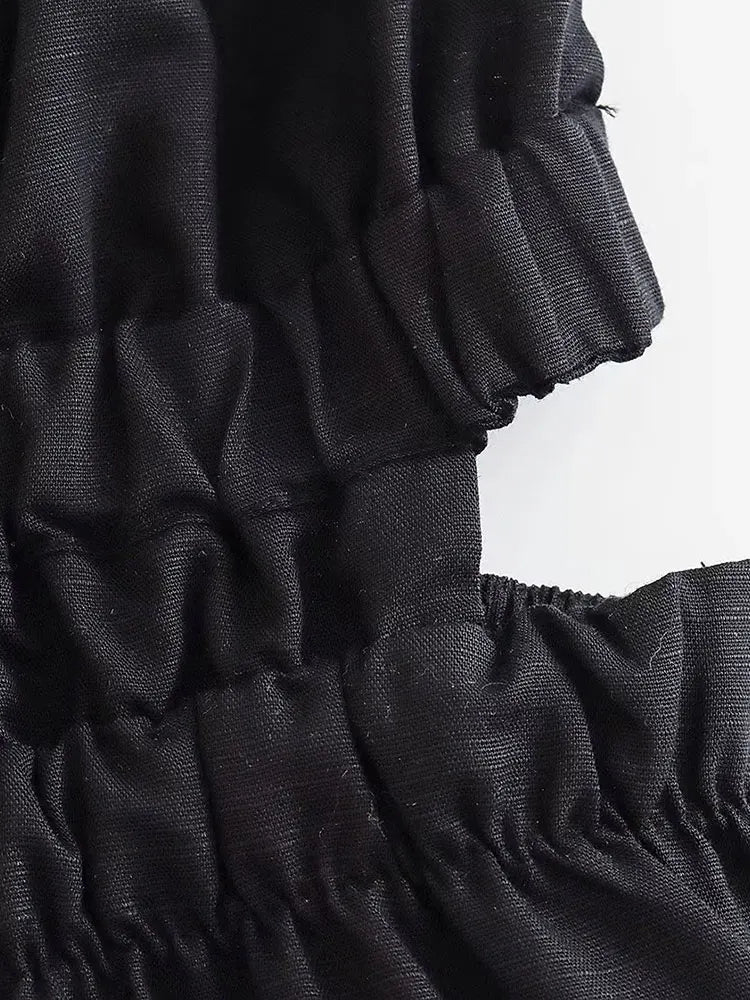 A-Line Dresses - Casual A-Line Dress with Side Cutouts and Smocked Straps