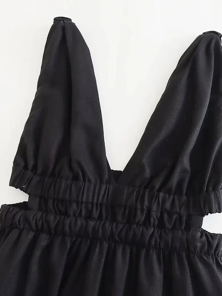 A-Line Dresses - Casual A-Line Dress with Side Cutouts and Smocked Straps