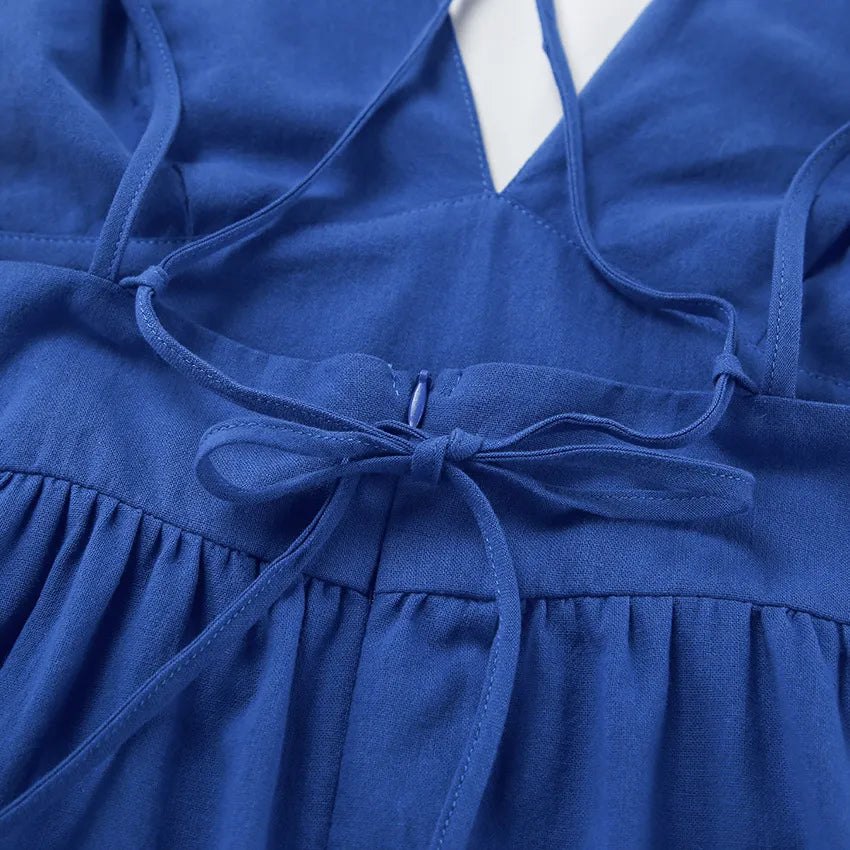 A-Line Dresses - Blue Backless Maxi Dress with Ruffle Hem